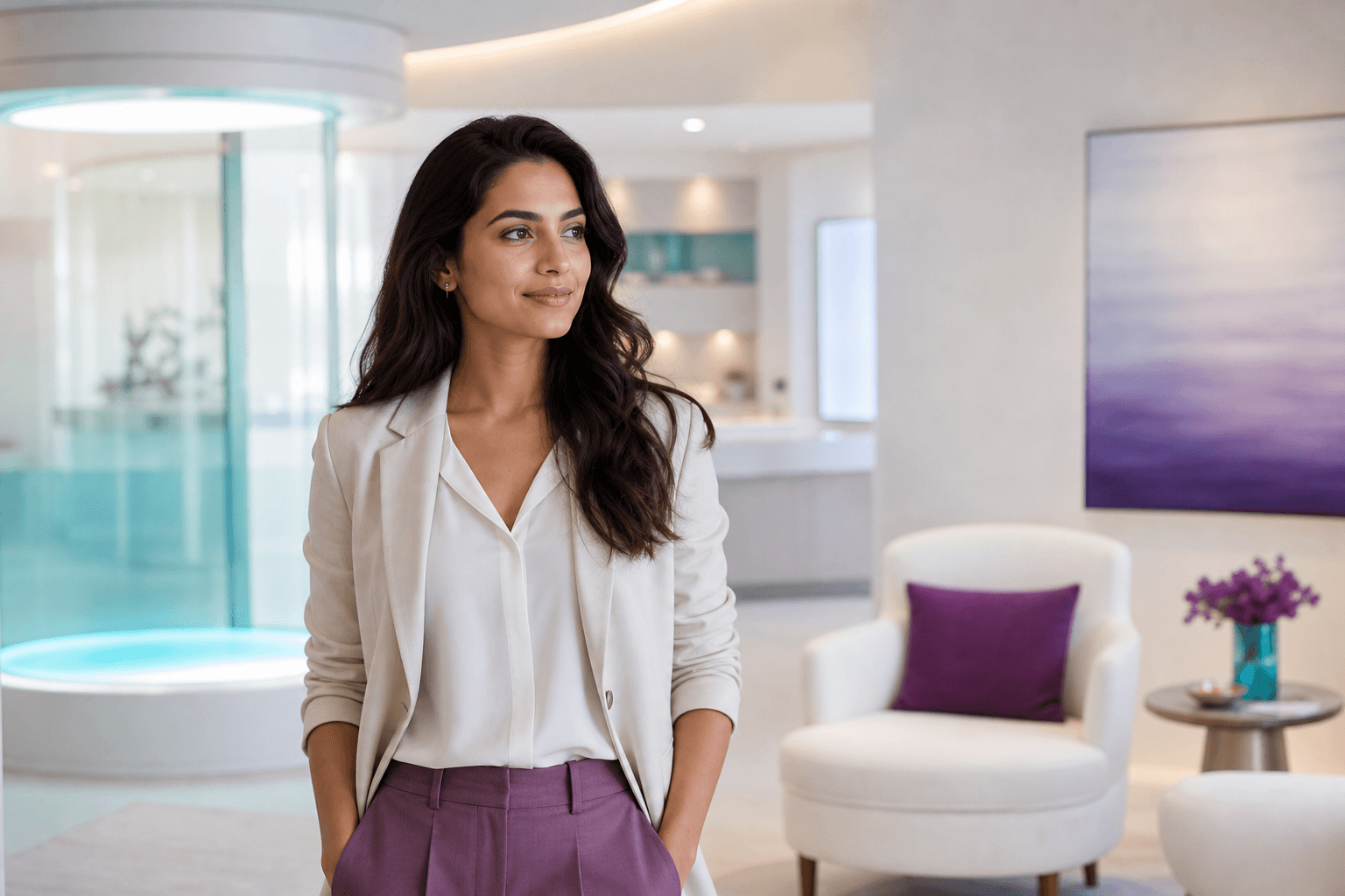 Adult in a serene premium clinic, representing calm and clarity during OCD recovery
